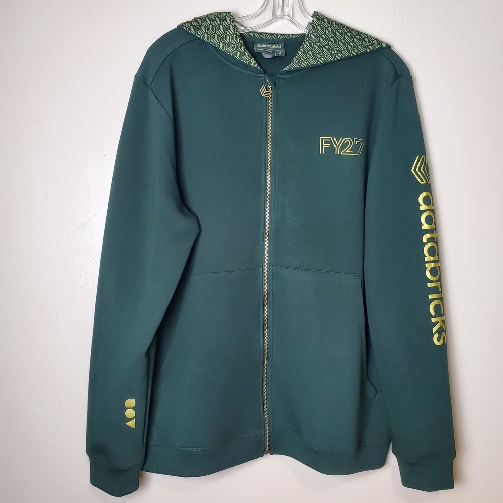 Databricks‎ Medium Green Gold Full Zip Hoodie Jacket Logo Tech Kickoff FY27